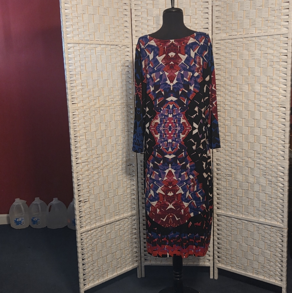 Multicolor Geometric Pattern Dress 18W
